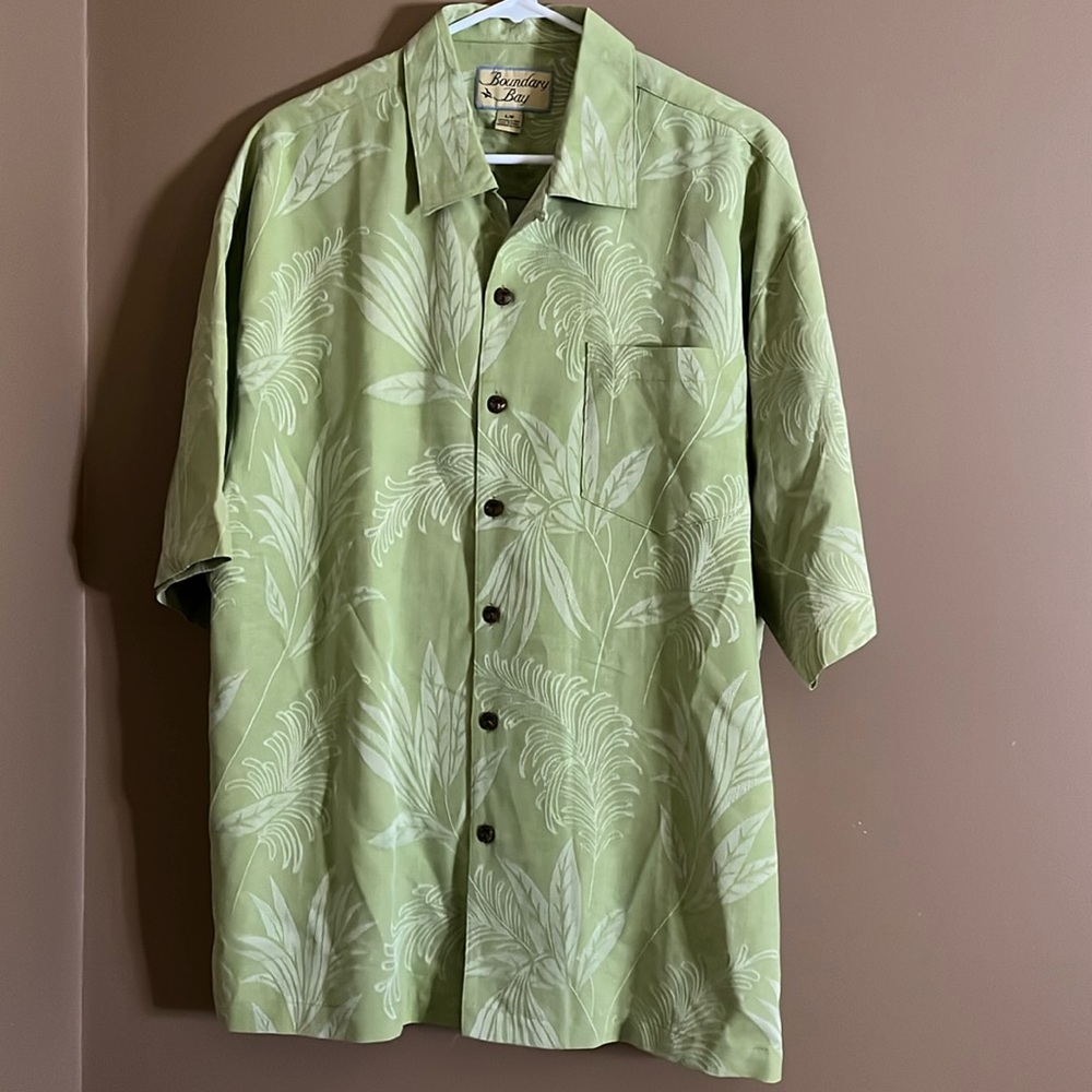 😄100% silk vacation style shirt leafy